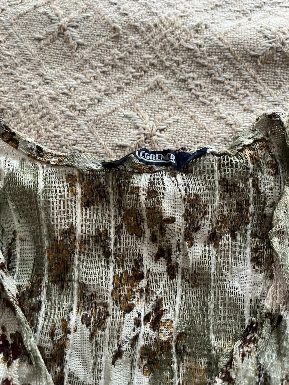 Y2K Le Grenier Crinkle Mesh Ruffle Top Daisy Lace Ribbon Tie Floral Print Size M - Picture 4 of 8
